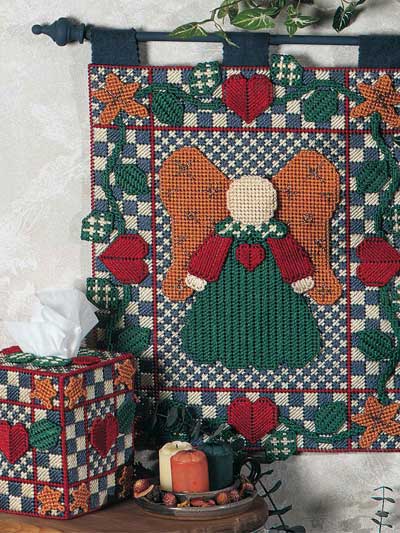 Plastic Canvas - Christmas - Little Angel Wall Hanging and Tissue Box Cover