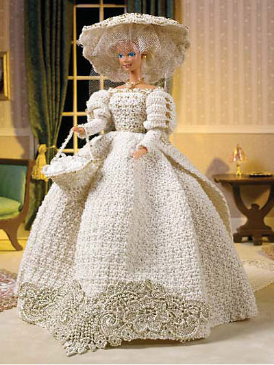 Turn of the Century Wedding Dress Fits 11 1 2 fashion doll Crocheted 