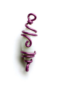 white bead wrapped with purple wire