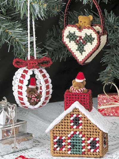 Christmas bear counted cross stitch pattern PDF Plastic canvas Cute animal Holiday decor Christmas tree ornaments embroidery