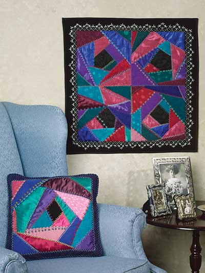Crazy-Quilted Wall Quilt & Pillow photo